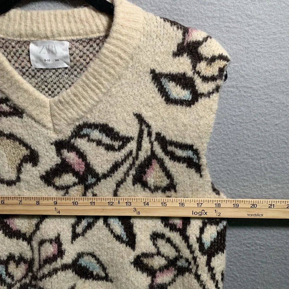 Zara Girls Sweater Vest Size 9/10 Pastel Floral Soft Cozy Layering Vest - Picture 4 of 8